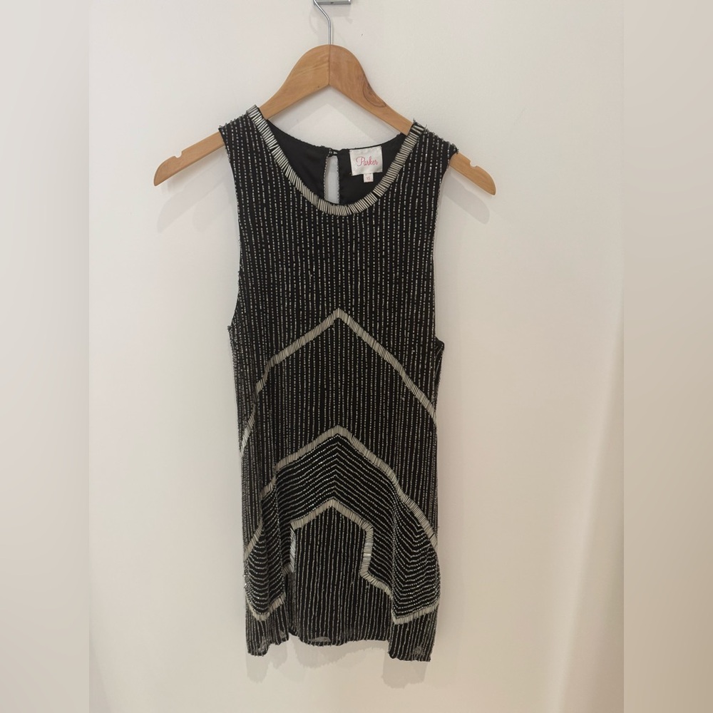 Parker Black & Silver Beaded Mini Dress, XS